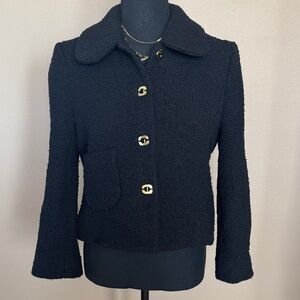 ba&sh Black Bouclé Cropped Margot Blazer with Gold Buttons (size small)